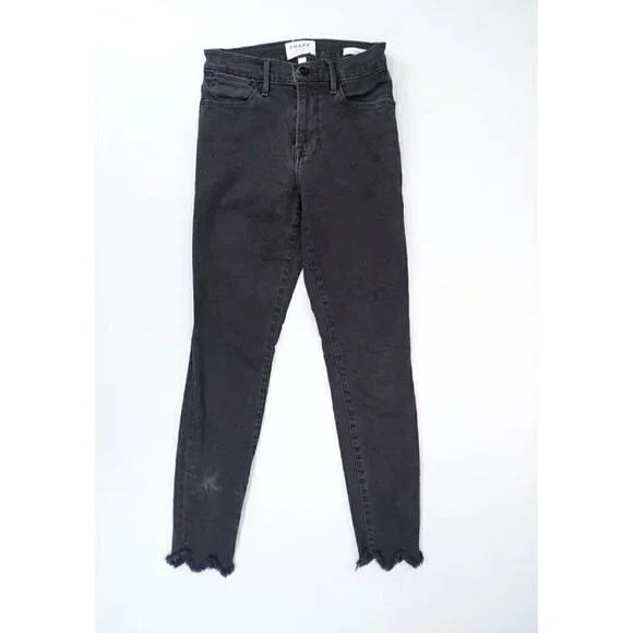Frame Denim Le High Skinny Jeans Sz‎ 26 Asymmetrical Fringe Hems Jagged Whittier - Picture 2 of 9
